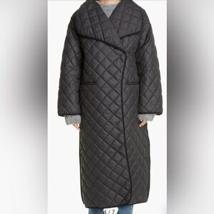 Toteme Annecy Quilted Coat Side Slit Long Jacket XS Oversized Womens Black $800